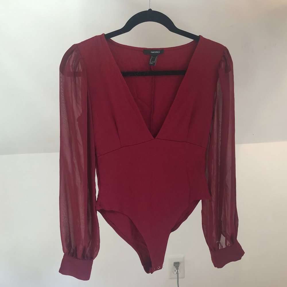 Maroon V-neck body suit